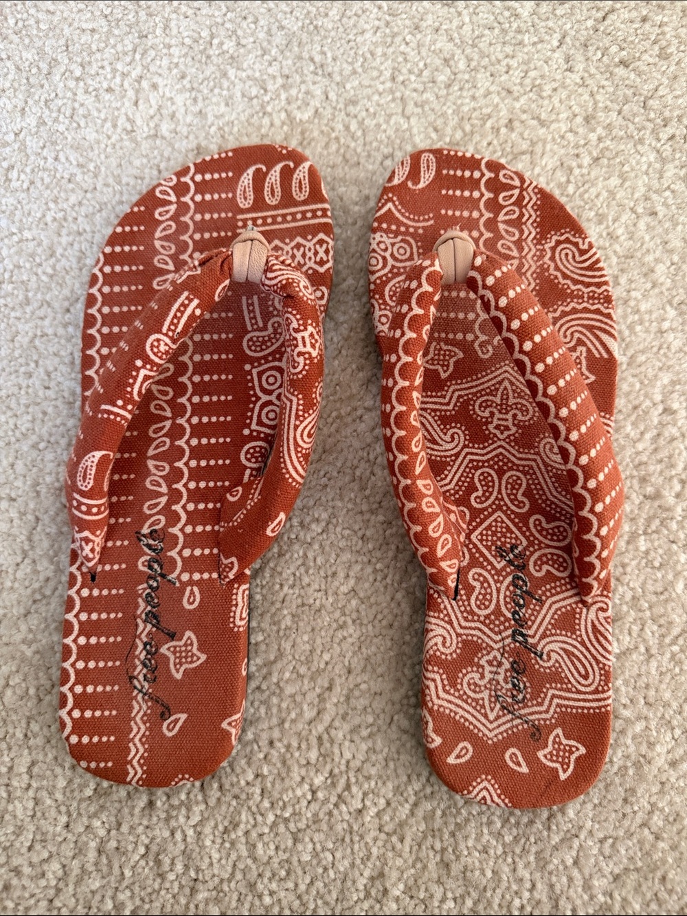 Free People Rust Paisley Bandana Flip Flops